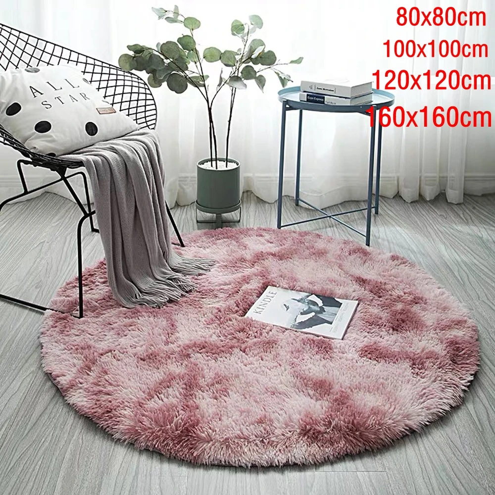 

Solid Gradient Carpet Thicker Rugs Non-slip Round Mat Bathroom Area Rug Soft Fluffy Child Bedroom Mats For Living Room