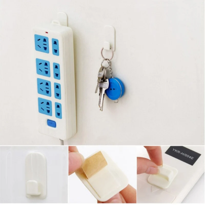 

2 Set (4Pcs) Self Adhesive Plastic Hooks Control Kitchen Bathroom Sticky Hook Hanger TV Air Conditioner Key Wall Storage Fashion