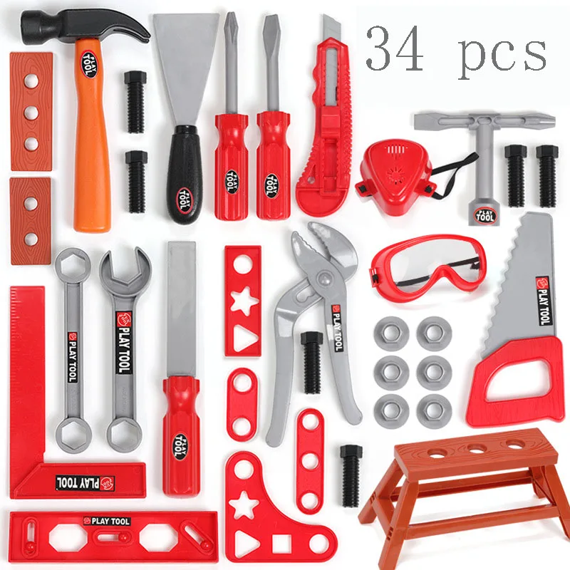 34pcs Игрушки для маленьких мальчиков, электрическая дрель, отвертка для ремонта, пластиковые игрушки для ролевых игр, игрушки для дома, Ранние развивающие игрушки - Цвет: 34pcs