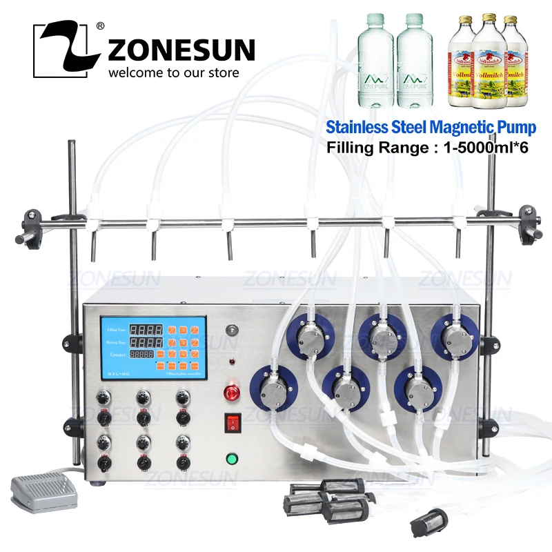 ZONESUN 6 головок магнитный насос для напитков духов воды сока эфирных масел