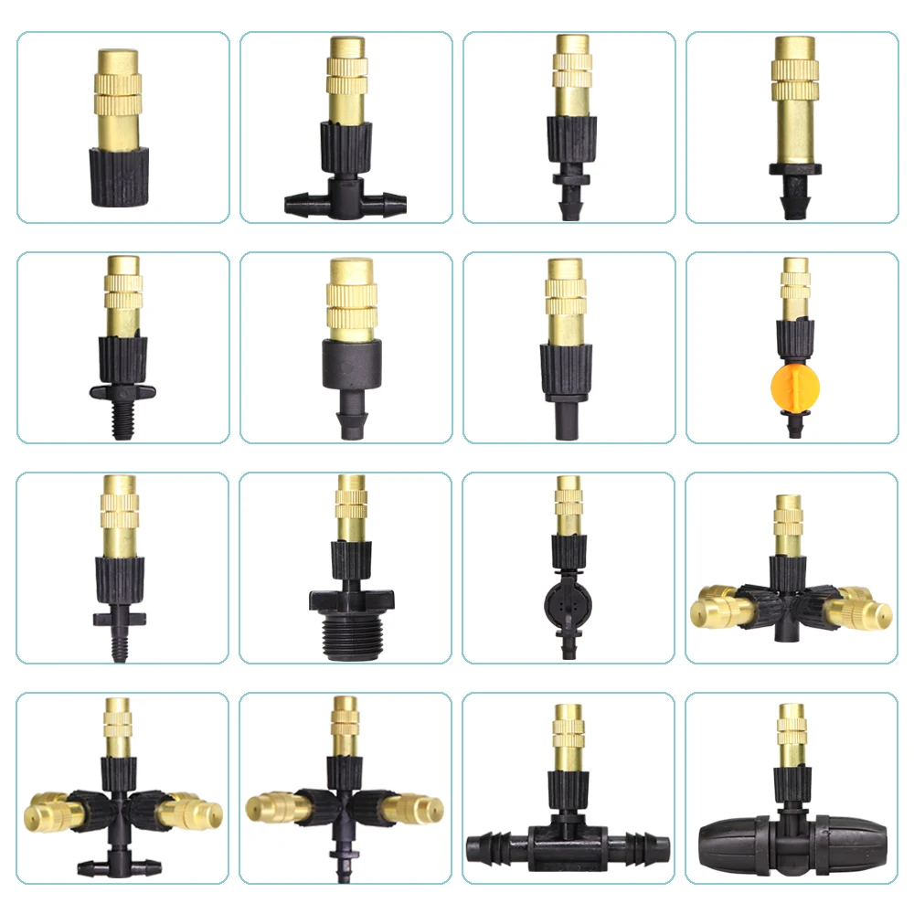 

16 Types of Garden Micro Drip Irrigation Misting Brass Nozzle Garden Spray Cooling Parts Copper Sprinkler with Connector
