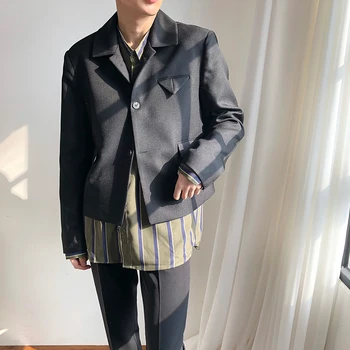 

Male Japan Korea Streetwear Loose Suit Jacket Outerwear Men Retro Fashion Casual Short Suit Blazer Coat