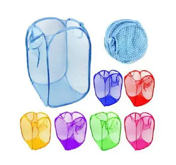 

1Pcs Candy Color Nylon Mesh Fabric Foldable Large Laundry Basket Household Dirty Clothes Bag Washing Child Storage Organization