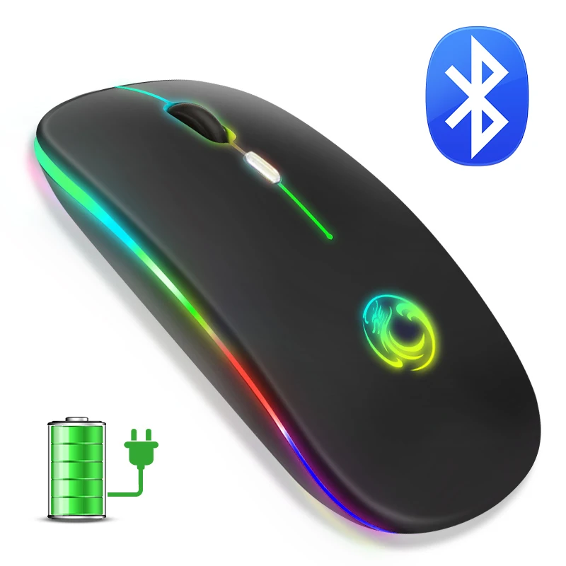 Ratón inalámbrico Bluetooth inalámbrico ratón de ordenador RGB recargable ergonómico retroiluminado con LED Mause ratones silenciosos para PC portátil