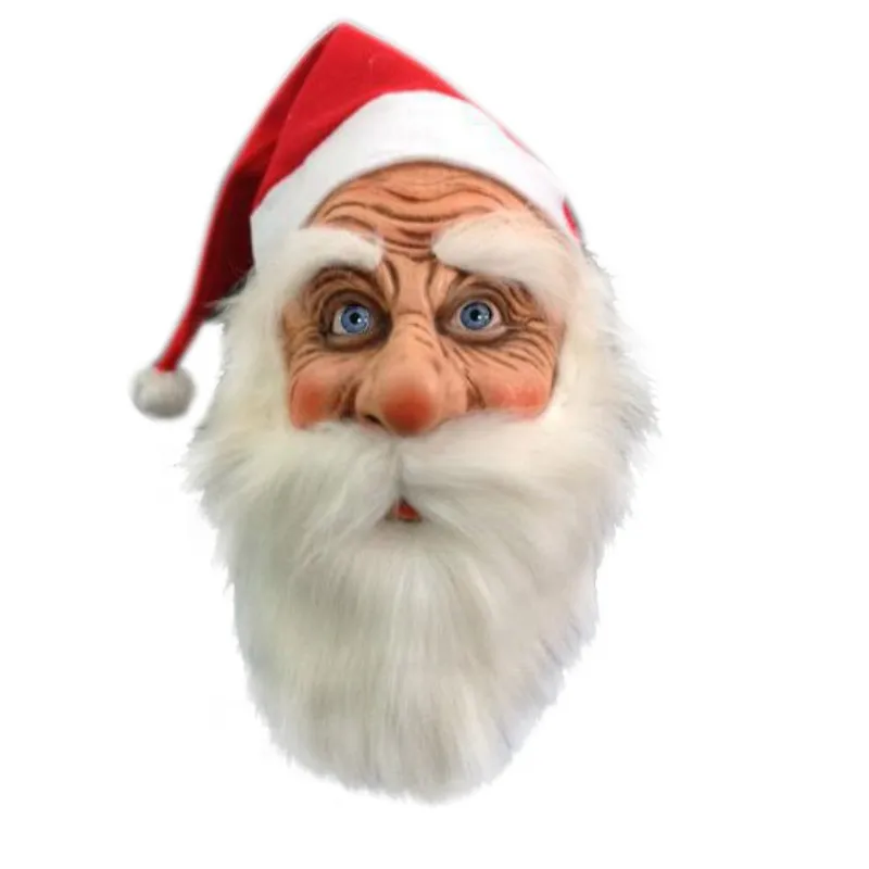 Новогодняя латексная маска Санта Клауса, Рождественский костюм, маскарадный парик, борода, вечерние рождественские наряды