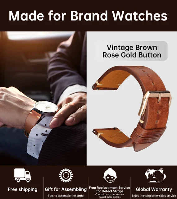 MAIKES Quick Release Watch Band Italy Vegetable Tanned Leather  For Huawei Galaxy Watch 22mm Cow Watch Bracelet Leather Strap Brown RG