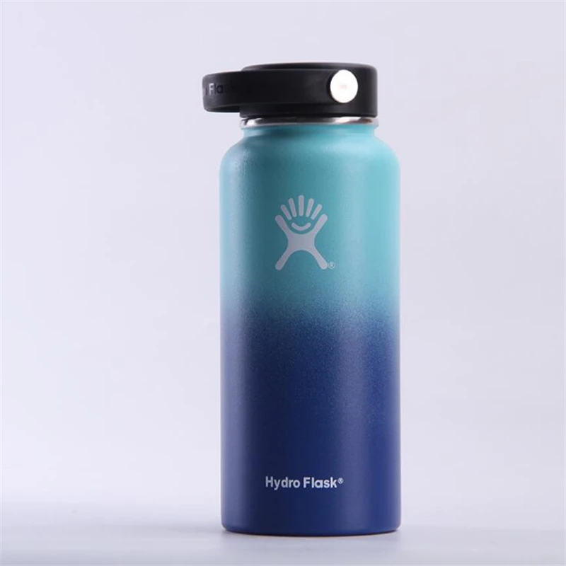 Гидро термос бутылка для воды-Нержавеющая сталь& вакуумной изоляцией из нержавеющей стали-преформы с широким горлышком с крышка с соломинкой-hidro фляга - Цвет: light blue dark blue