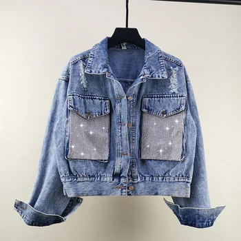 

2019 Fall Winter Korean Bf Loose Short Jeans Coat Girls Heavy Hot Drill Long Sleeve Denim Jacket Women Streetwear Student Coats