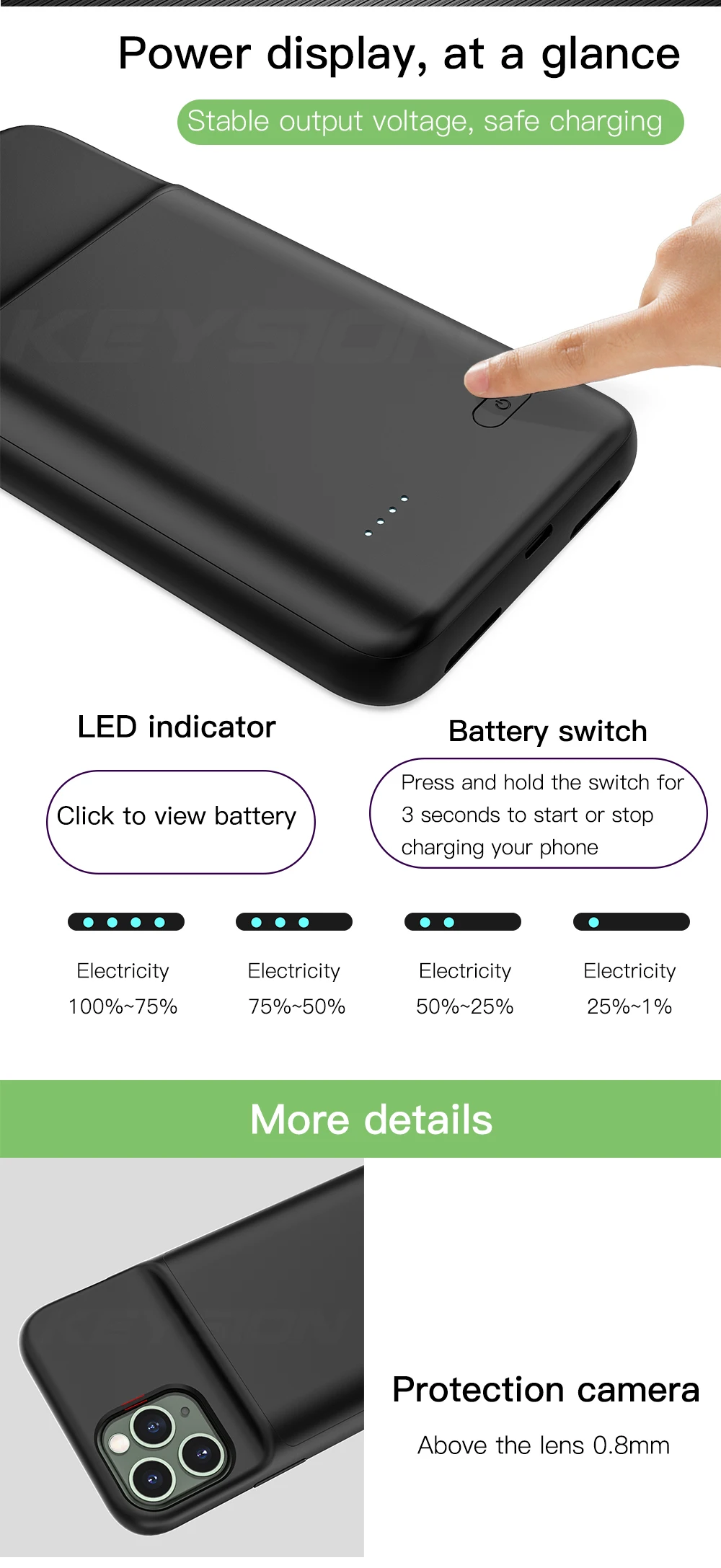 KEYSION Music/Sync Smart Battery Case for IPhone 11 Pro 11 Pro Max Power Bank Charging Charger Cover for IPhone X Xs Max XR