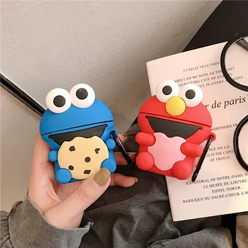 

Sesame Street cartoon Bluetooth Earphone Case for Airpods Cute Silicone Protective Cover for Airpods 2 Accessories+Keychain