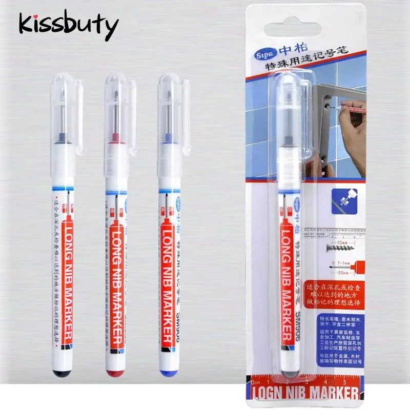 3Pcs/Set Long Heading Markers Pen Red/Black/Blue Ink For Bathroom Woodworking Decoration Multi-purpose Deep Hole Marker Pens
