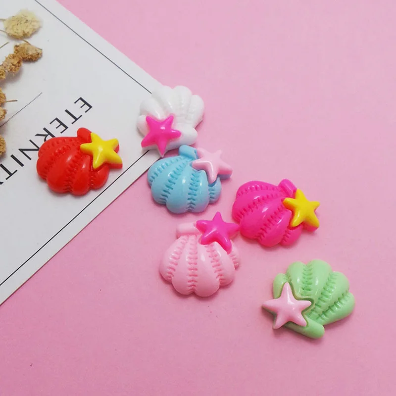 

50Pcs Cute Star Shell Cabochons 25mm Resin Flatback Cabochon Embellishments For Scrapbooking Diy Phone Hair bow Accessories