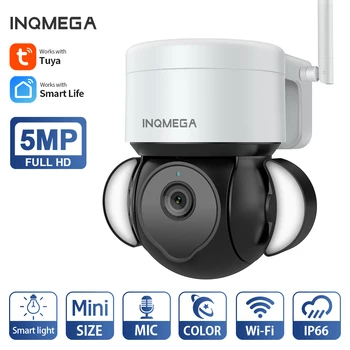 INQMEGA 5MP Wifi TUYA TELECAMERA Smart Cloud PTZ IP Camera con visione notturna WIFI Outdoor Foodlight Videocamera di sorveglianza per cortile