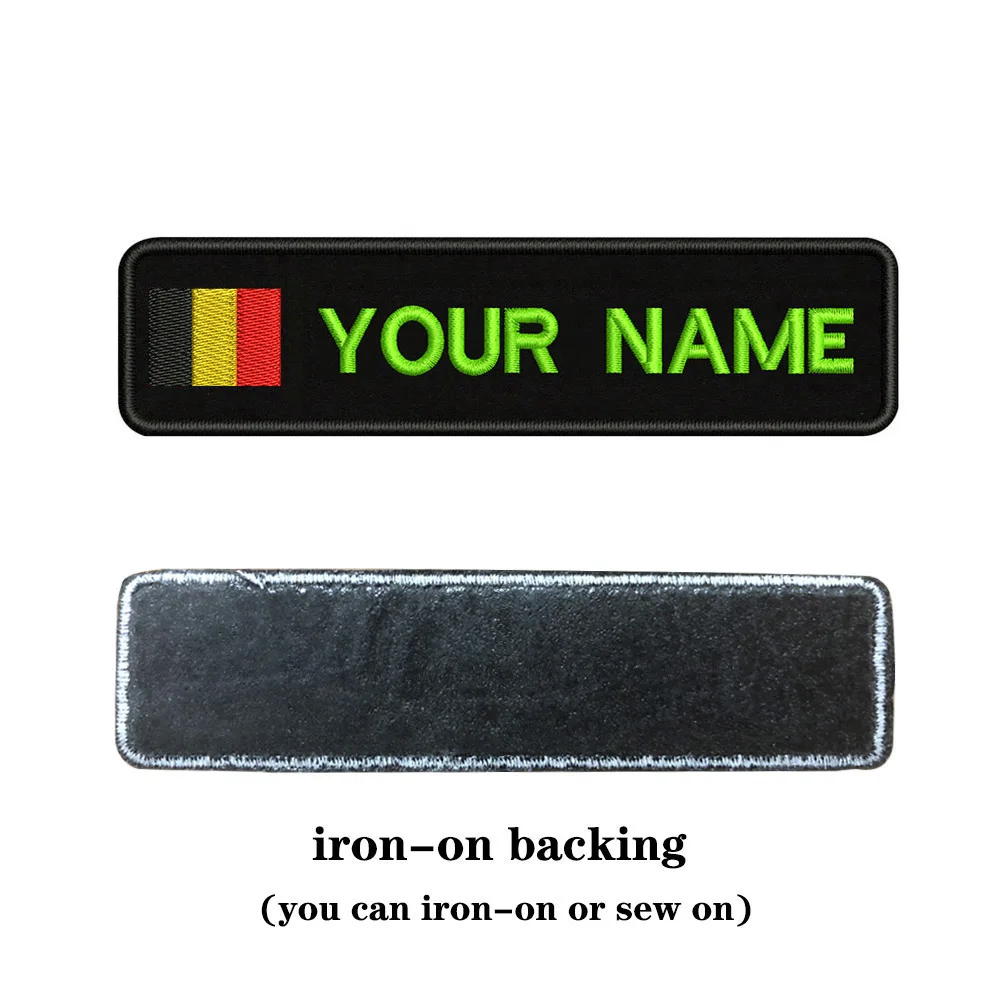Индивидуальная вышивка бельгийского флага с именем или заплатка с текстом 10 см* 2,5 см значок Железная на или липучке Подложка для одежды брюки рюкзак шляпа - Цвет: light green-iron on
