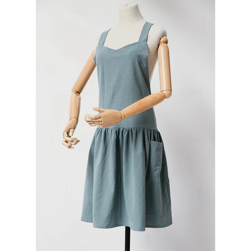 Lady Cotton Linen Florist Coffee Shop Working Apron BBQ Bib Apron For Women Cooking Restaurant Apron Pinafore Cleaning Tools