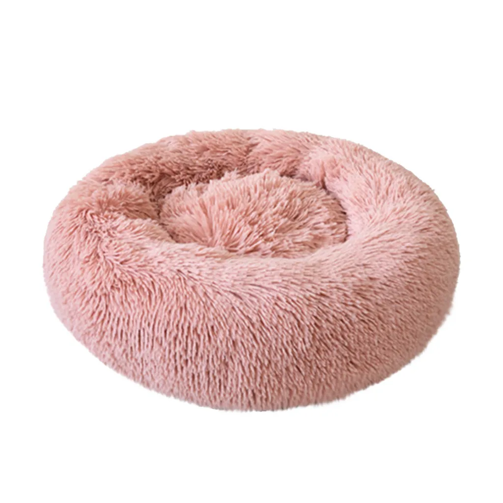 Pets Comfortable Fluffy Soft Plush Kennel Cat Dogs Bed Litter Deep Sleep PV Cat Litter Sleeping Bed Round Kennel for Small Dog - Цвет: Pink