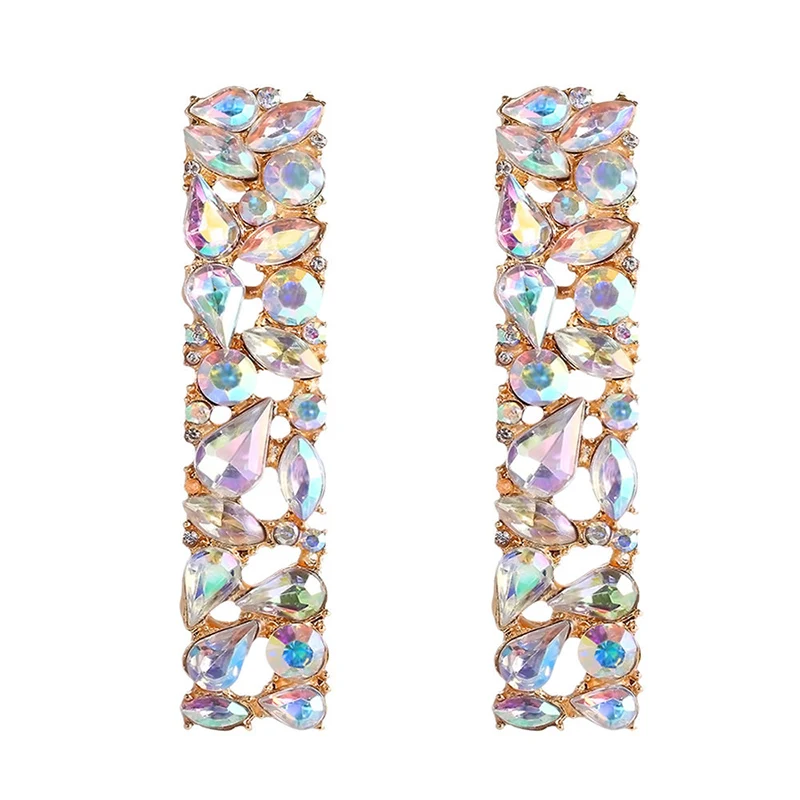 MISANANRYNE New Rectangle Metal Colorful Rhinestone Long Drop Earrings Studded Full Crystals Fine Jewelry Accessories For Women | Украшения