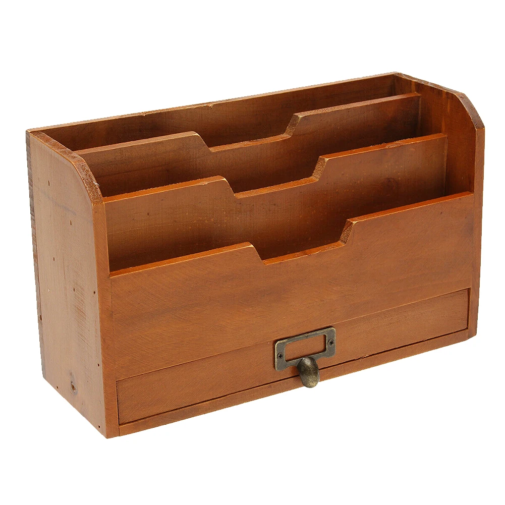 

File Paper Storage Holder Letter Rack Desktop Vintage Grid Document Wooden Home Post Mail Card Office Wall Mounted