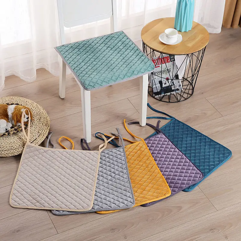 Square Plush Stool Cushions Solid Color Dinning Chair Seat Pad Thicken Soft Office Home Chair Cushions Non-Slip Sit Mat Modern