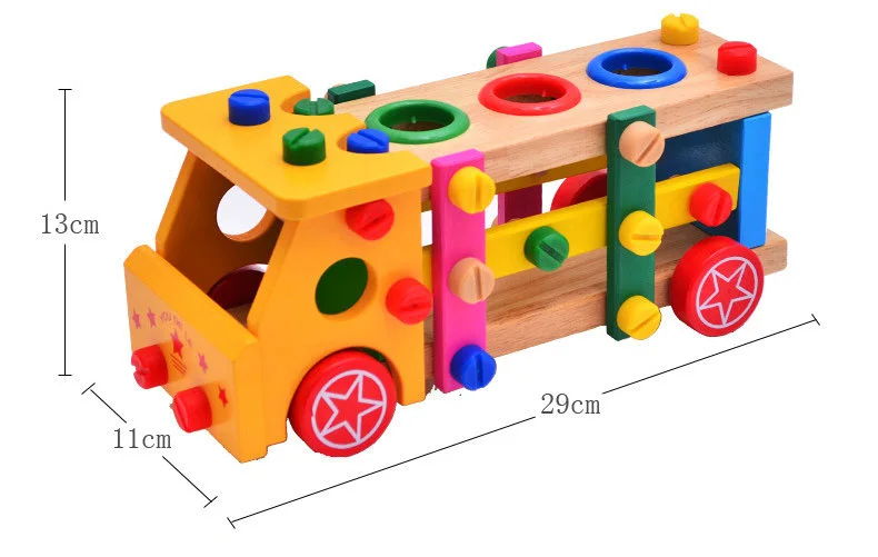  Free Shipping Children's Wooden Blockd Car Toys Multifunction Knock The Ball Screw Car Baby Assembl