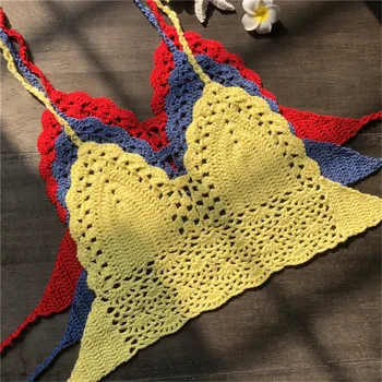 

Handmade Knit Crochet Cami Summer Bikini Beach Crop Top Women Bralette Halter Neck Crop Tops