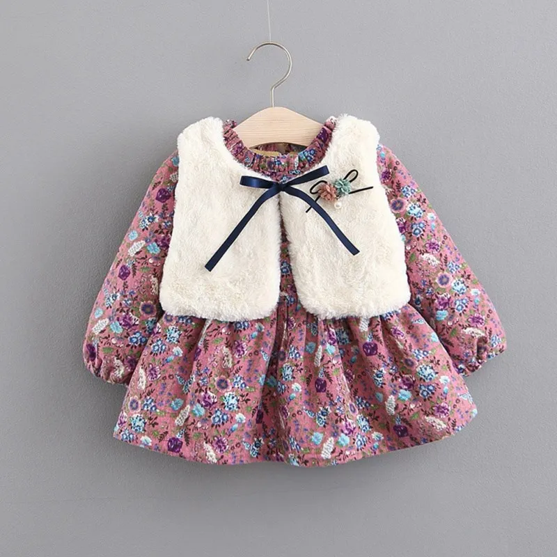 Платье для девочек, хлопковое Сетчатое платье принцессы с длинными рукавами на осень и зиму для маленьких девочек 0-4 лет