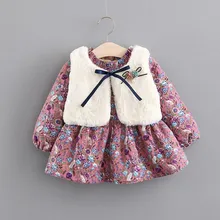 Платье для девочек, хлопковое Сетчатое платье принцессы с длинными рукавами на осень и зиму для маленьких девочек 0-4 лет