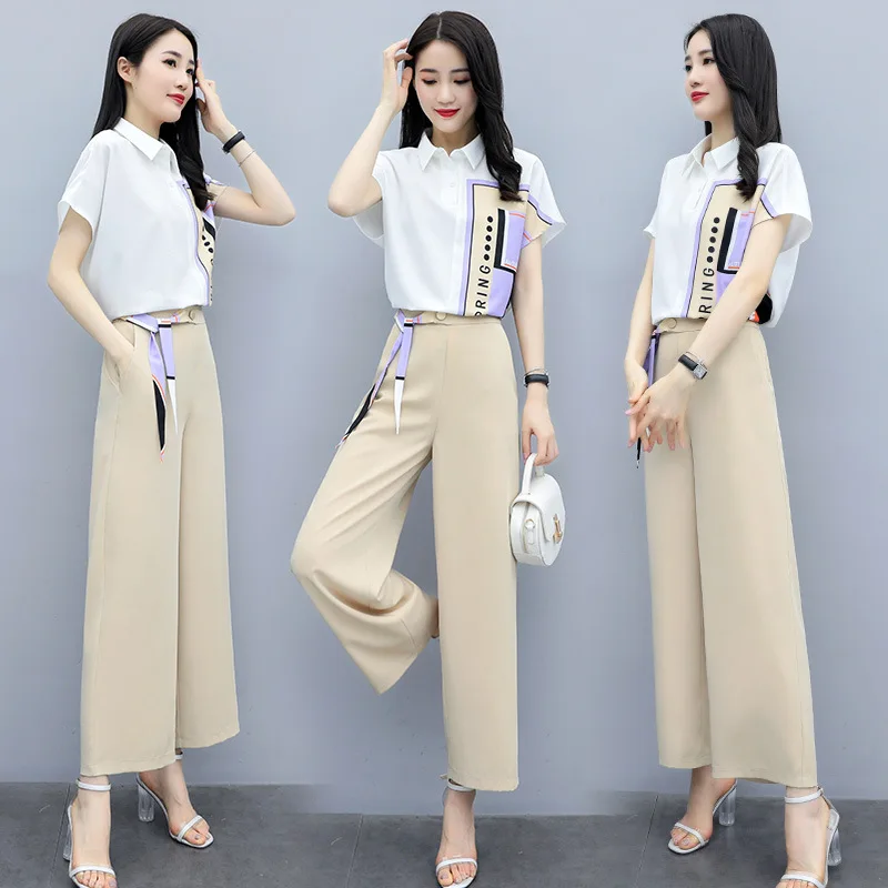 Женские повседневные комплекты из 2 предметов модные шифоновые белые брюки с