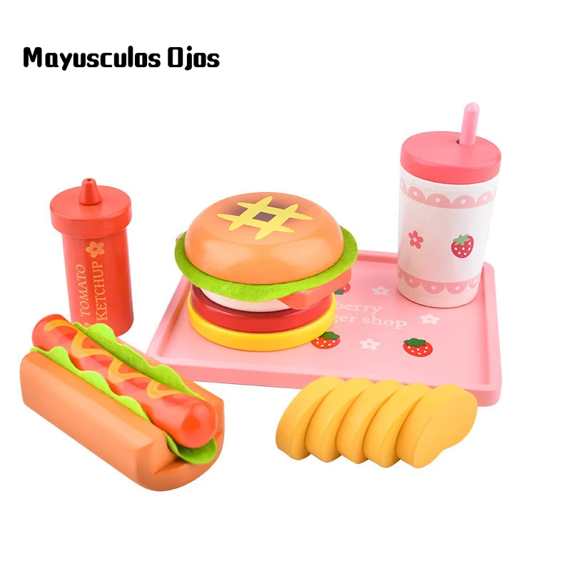 Wooden Hamburger Toy Strawberry Simulation Hot Dog Group Children Play House Kitchen Boy And Girl | Игрушки и хобби