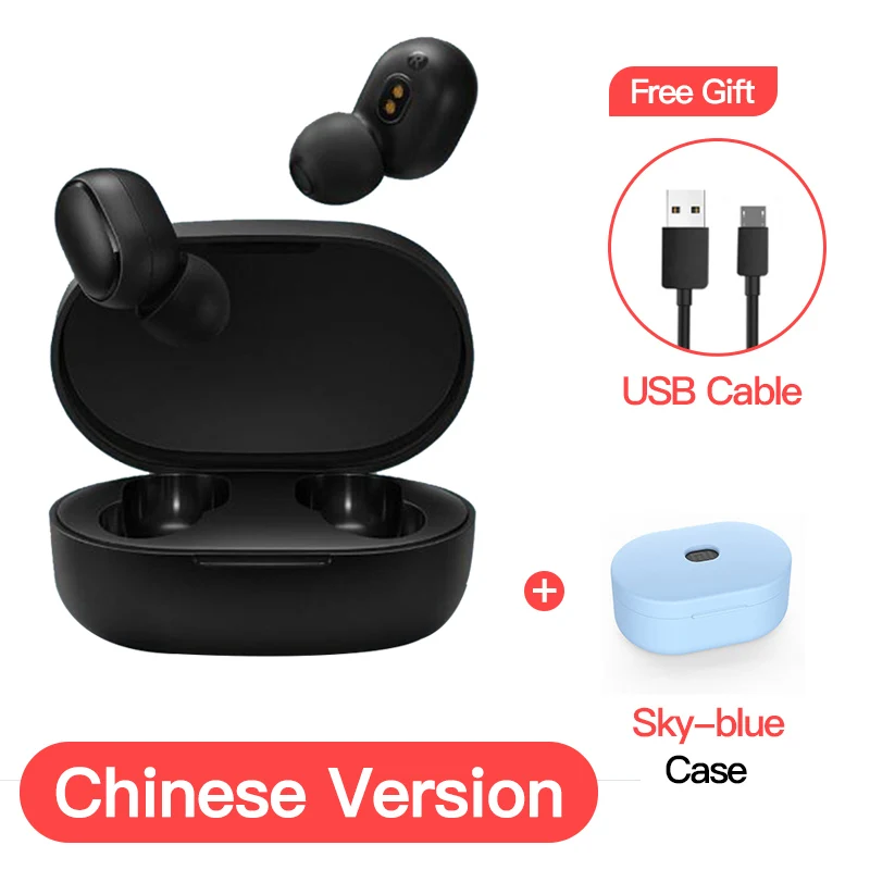CN add Sky blue case Xiaomi Redmi Airdots глобальная версия Опциональные TWS наушники стерео беспроводной шумоподавление с микрофоном громкой связи AI Bluetooth 5,0 - Цвет: CN add Sky blue case