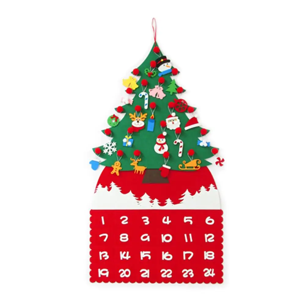 Рождественская елка DIY Войлок Адвент календарь PartyCalendar настенный дверной подвесной обратный отсчет Подвеска для календаря для дома Рождественское украшение