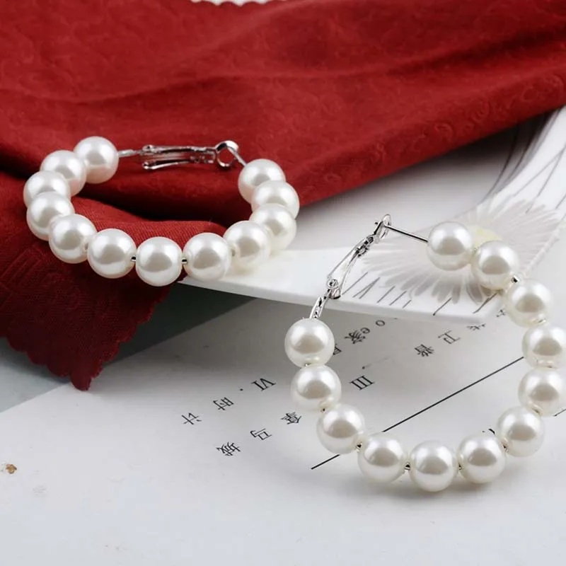 

WomenTrendy Elegant Created Big Simulated Pearl Earrings String Statement Dangle Multiple Pearls Circle Earrings