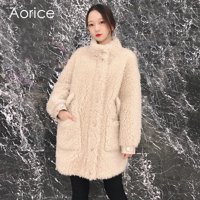 Aorice TX107202 женская зимняя теплая куртка из 100% натуральной шерсти с мехом внутри