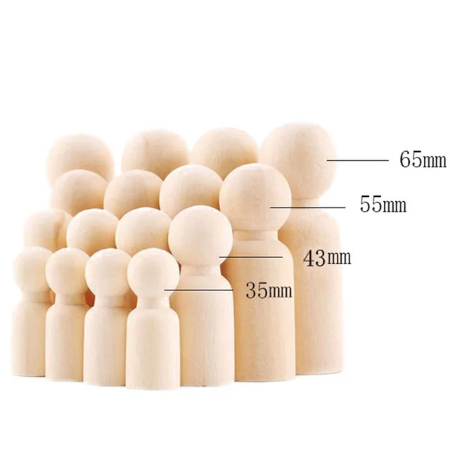10pc 35mm-65mm Wooden Doll DIY Handmade Wood Peg Doll DIY Wooden Blank Unfinished For Kid Mini Doll Baby Products Nurse Gift Toy 2
