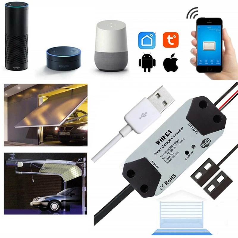 

Intelligent Smart Garage Door Controller APP Control 16A 100-240V Universal Smart Garage Controller Mounting Accessories