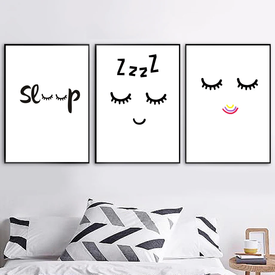 Black-White-Cartoon-Eye-Face-Quotes-Sleep-Wall-Art-Canvas-Painting-Nordic-Posters-And-Prints-Wall (5)