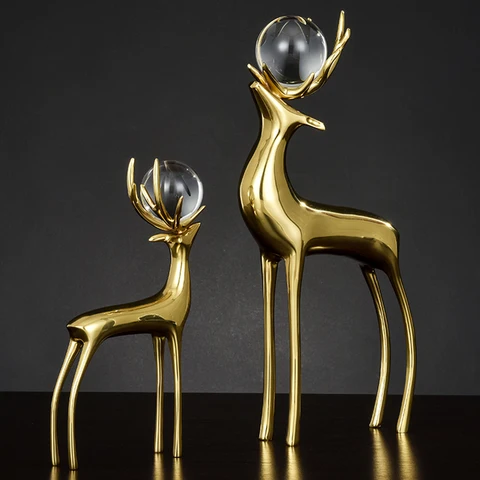 Vàng Đồng Nai Tượng Với Quả Cầu Pha Lê Collectable Trang Trí Bàn Scultpture Trang Trí Nhà Quà Tặng Doanh Nghiệp Đồng Nai Sừng Tấm In Hình Hoa Lá