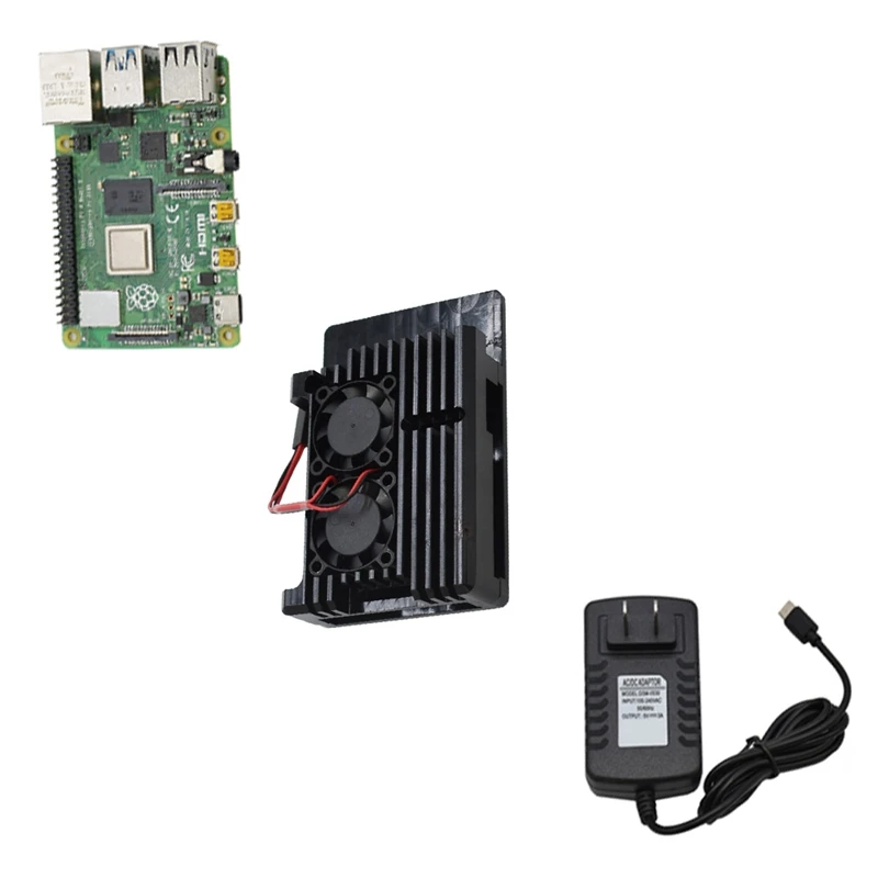 Для Raspberry Pi 4 Модель B 2G ram DIY Kit с алюминиевым ЧПУ сплав защитный чехол охлаждения двойной вентилятор 5V 3A адаптер питания