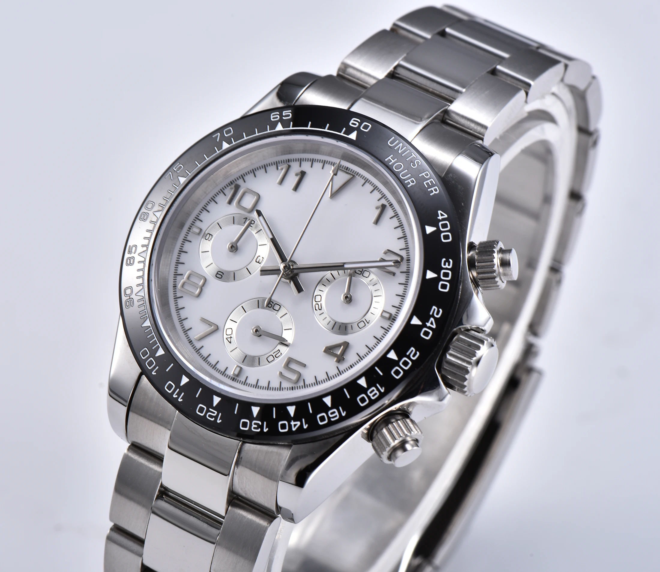 

Watch vk63 Men's Quartz Movement Japan 100% New Chronograph 39MM Sapphire Crystal Sterile Dial Steel Case Ceramic Bezel D2