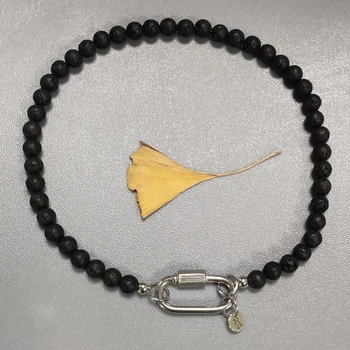 

Classic simple man black necklace 2020 new handmade volcanic stone beaded choker delicate retro trend jewelry for women gift