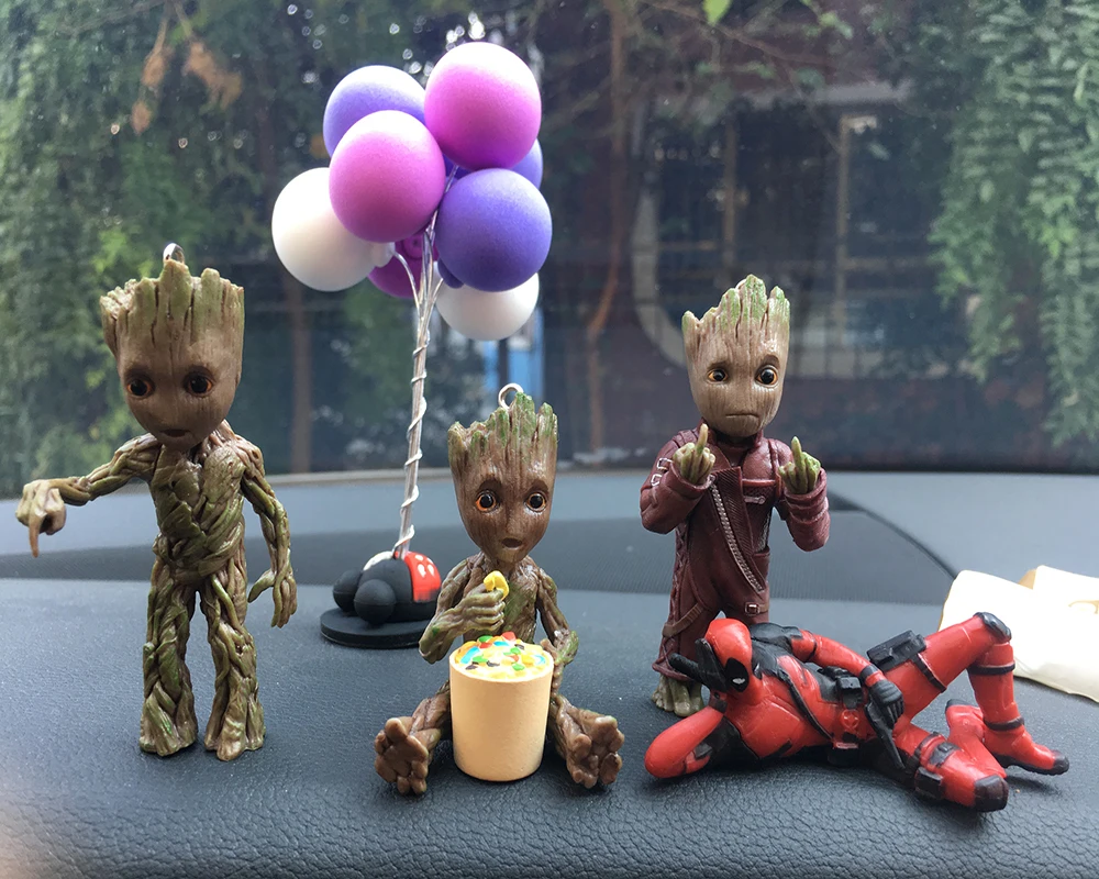 Car Interior Decoration Personality Groot Action Figure Sitting Model Anime Mini Doll Car Goods Interior Decoration Accessories