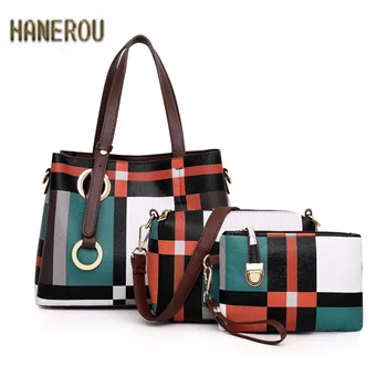 

Luxury Handbags plaid Women Bags 2020 Purses and Handbags Set 3 Pieces Bags Pu Leather High capacity Composite Clutch Feminina