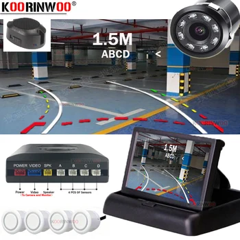 

Koorinwoo Parktronic Dynamic Trajectory Rear view Camera With 4.3 Folding Monitor Car Parking Sensors bibi Buzzer Parking System