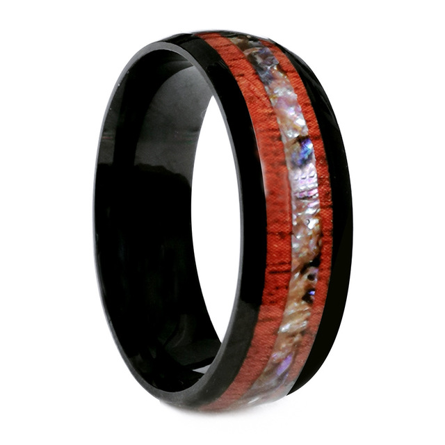 Trend 8mm Blue Rose Gold Tungsten Carbide Rings Hawaiian Koa Abalone Shell Opal Inlay Ring Engagement Wedding Band Jewelry