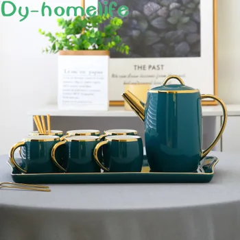 

European Phnom Penh Green Black and White 3 Color with Tray Ceramic Coffee Tea Set Restaurant Household Bone China Coffee Set