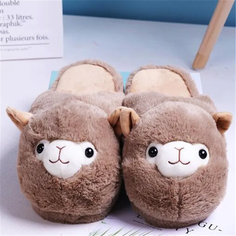 Women's Winter Cartoon Cotton Shoes Indoor Warm Sheep Plush Slippers Woman Fur Slides Cute Furry Animal Shoes Ladies Flip Flops - Цвет: As shown