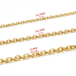 Premium 10 - Meter Stainless Steel Gold O - Shape Cross Chain - About 2x3mm (Gold Color)