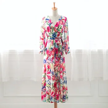 

Autumn Long Sleeve Polka Dot Printed Long Dress Vintage Women's Cotton Linen Dresses Female Kaftan Vestido Femme Sundress