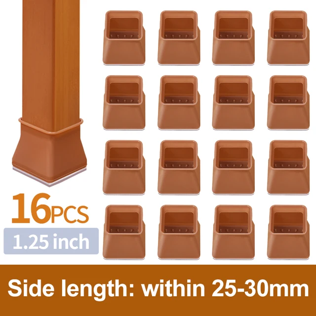 16PCS Silicone Chair Leg Cover Felt Bottom Round Square Furniture Feet Caps Floor Protector Pads for Chair Leg Black Brown White Side 25-30mm 16PCS