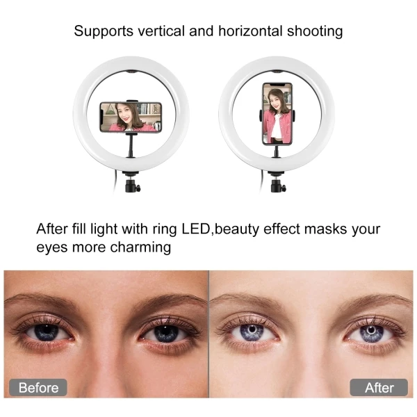 PULUZ 10 inch 26cm LED RGBWW Light+1.1m Tripod Mount 168 Dual-color Temperature Dimmable Ring Light Youtube Vlogging Photography